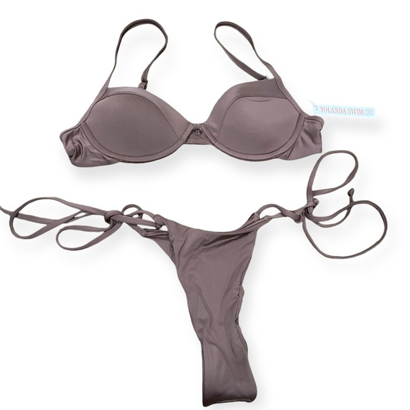 Yolanda Swim | NWT SET! Chocolate COMFORT UNDERWIRE BRA + PLUNGE THONG SZ:S/M - Picture 3 of 6